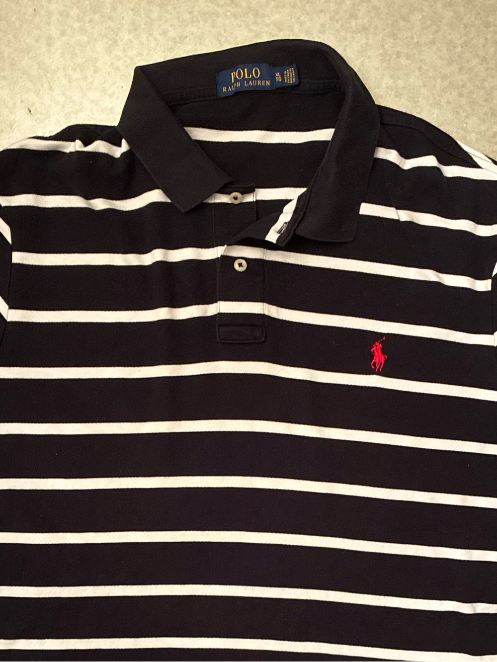 Polo by Ralph Lauren Black & White Striped Polo with Red Pony